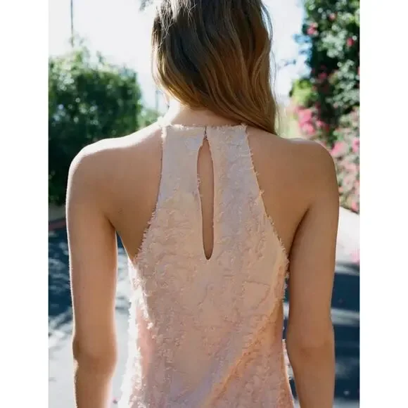 ZARA NEW WOMAN SS25 STRUCTURED MAXI HALTER DRESS BEIGE-PINK XS - Picture 6 of 11
